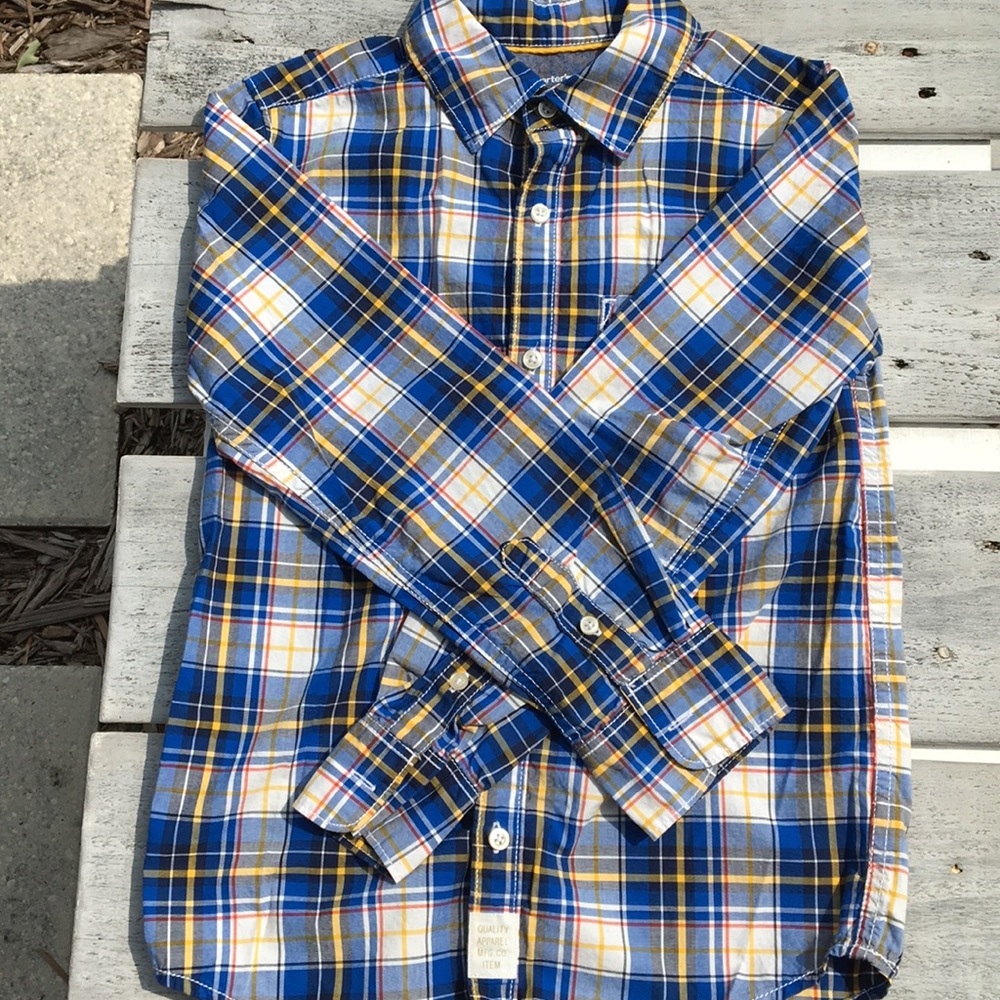 Carters Blue & Yellow Button Down Long Sleeve SZ 8